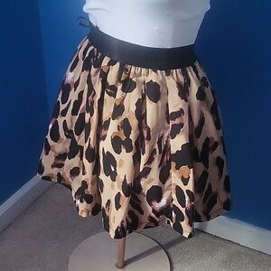 Leopard Print A-Line Skirt in Beige and Black